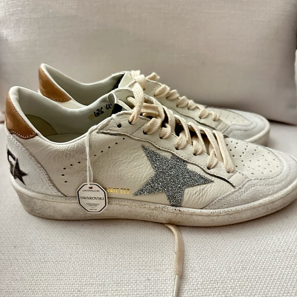 Golden Goose Women’s Ball star Swarovski crystal and Silver Star Sneakers 38 - Picture 2 of 9